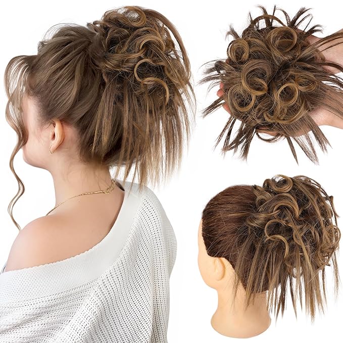 HMD Tousled Updo Messy Bun Hair Piece Hair Extension Ponytail With Elastic Rubber Band Updo Bun Synthetic Hairpieces for Women