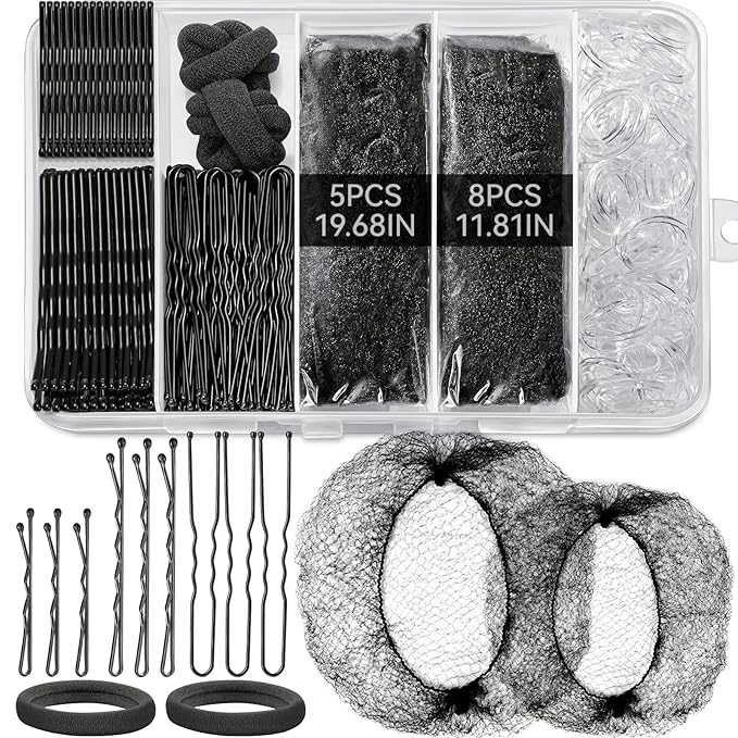 TsMADDTs Hair Pins Bobby Pins Kit with Bobby Pins Black for Women(1.37&2.36IN), Invisible Hair Nets for Ballet Bun(11.81&19.86IN), Dance Accessories Set