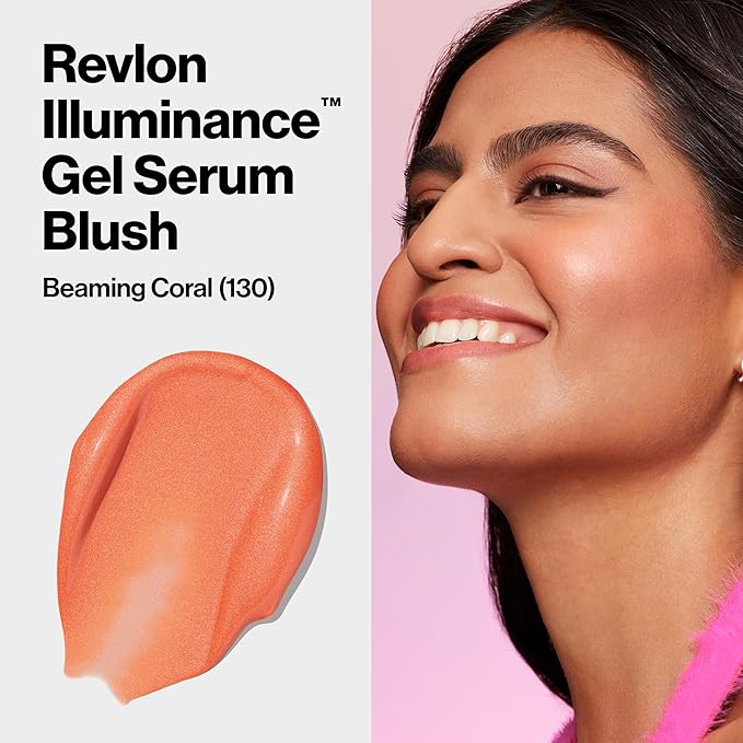 Revlon Illuminance Gel Serum Blush, Visibly Plump Cheeks, Dewy Finish and Hydrates All Day, 130 Beaming Coral, 0.37 fl oz.