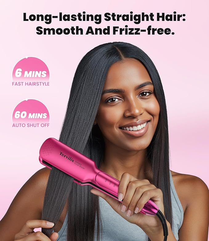 Terviiix Flat Iron Hair Straightener, 1-3/4 Inch Wide Plate, Ceramic & Tourmaline for Smooth, Salon-Grade One-Swipe Results | Gently Straightens Thick, Curly, Black & Natural Hair, Professional Heat