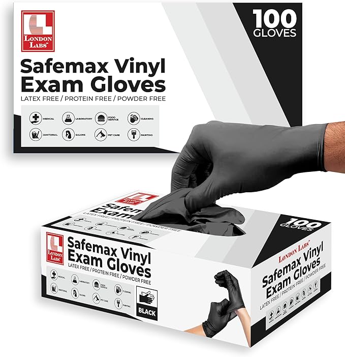 Black Synthetic Vinyl Exam Gloves Powder Free and Latex Free