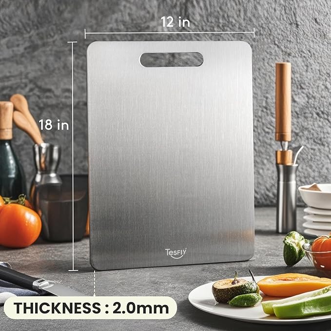 2 Pack Titanium Cutting Board - 100% Pure Titanium Cutting Boards For Kitche,Easy to clean, Double-sided food-grade Cutting Board For Meats, Fruits And Vegetables (18 * 12)