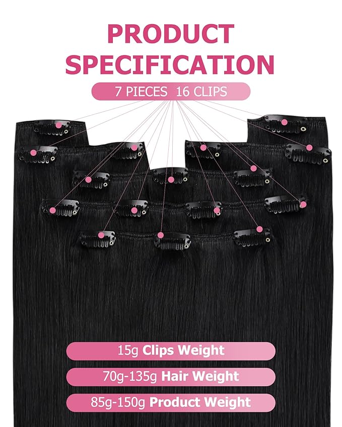 YoungSee Clip in Human Hair Extensions for Women Black Invisible Clip in Remy Hair Extensions Human Hair Black Soft Hair Extension Natural Hair Clip ins for Thin Hair Long Straight 120G 22Inch 7Pcs