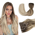 DOORES Clip in Hair Extensions Ash Brown to Dirty Blonde Balayage Platinum Blonde 120g 7pcs 16 Inch, Real Human Hair Extensions Clip in Straight Natural Remy Weft