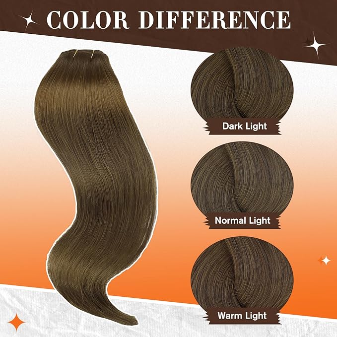 Full Shine Brown Clip in Hair Extensions Color 4 Chocolate Brown Seamless Clip in Hair Extensions Human Hair Straight Natural Hair Invisible Hair Extension Lace Weft 14 Inch 3 PCS 60 G