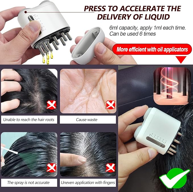 Minoxidil Applicator, Hair Oiling Applicator, Root Comb Applicator，Scalp Oil Dispenser, 2-in-1 Hair Growth Oil Applicator and Scalp Massager for Hair Treatment and Growth