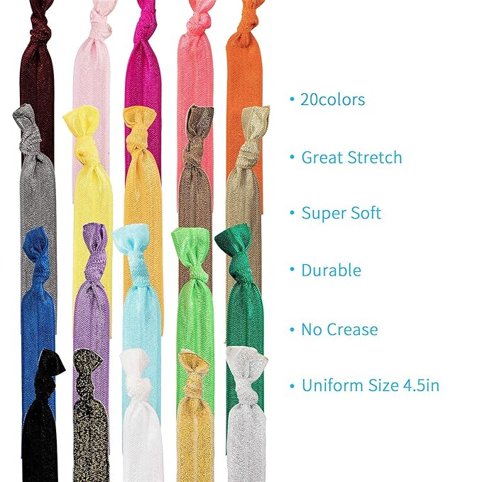 79STYLE 100Pcs No Crease Hair Ties For Women Fabric Hair Ties Cloth Ribbon Hair Scrunchies Knotted Ponytail Holders. Yoga Twist Flat Hair Bands Bulk Elastic Hair Ties Bracelet Grils (Mutil-20Colors)
