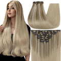 Full Shine Blonde Extensions Clip in 24 Inch Teddy Bear Blonde Balayage Hair Extensions Clip ins for Women 120 G 7 Pcs