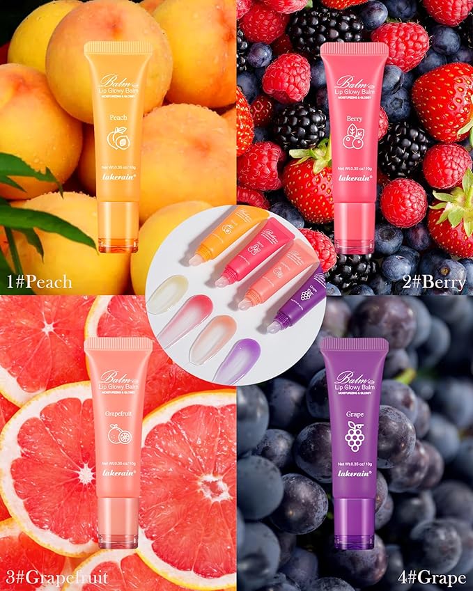 Moisturizer Lip Glowy Balm, Hydrating & Nourishing Repair Sleeping Lip Mask, Shine Glossy Finish Lip Oil, Day and Night Smooth Cracked Chapped Dry Lips, Lip Care Therapy Treatment for Women-4#Grape