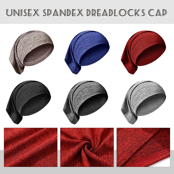 SATINIOR 6 Pcs Spandex Dreadlock Cap Dreadlock Tube Bands Unisex Men Women Elastic Hair Dreads Head Wraps Headbands for Dreads Accessories, 6 Colors(Dark Color)