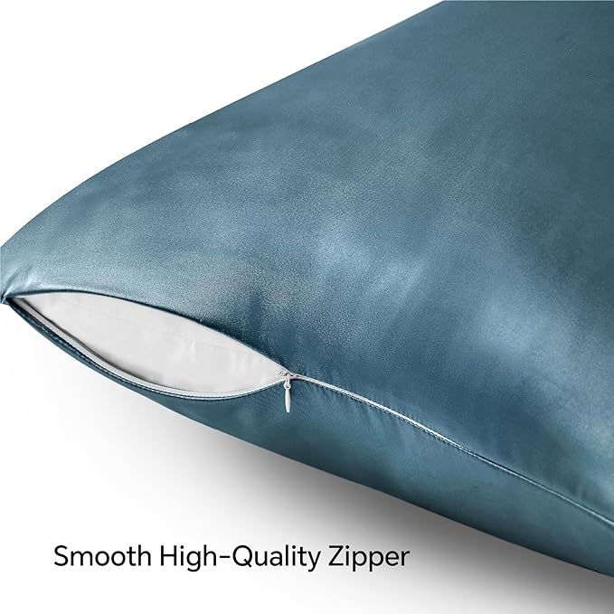 BEDELITE Satin Pillowcase with Zipper, Bluesteel King Size Pillow Cases Set of 2, Super Soft and Cooling Similar to Silk Pillow Cases, Gift for Women Men(20x40 Inches)