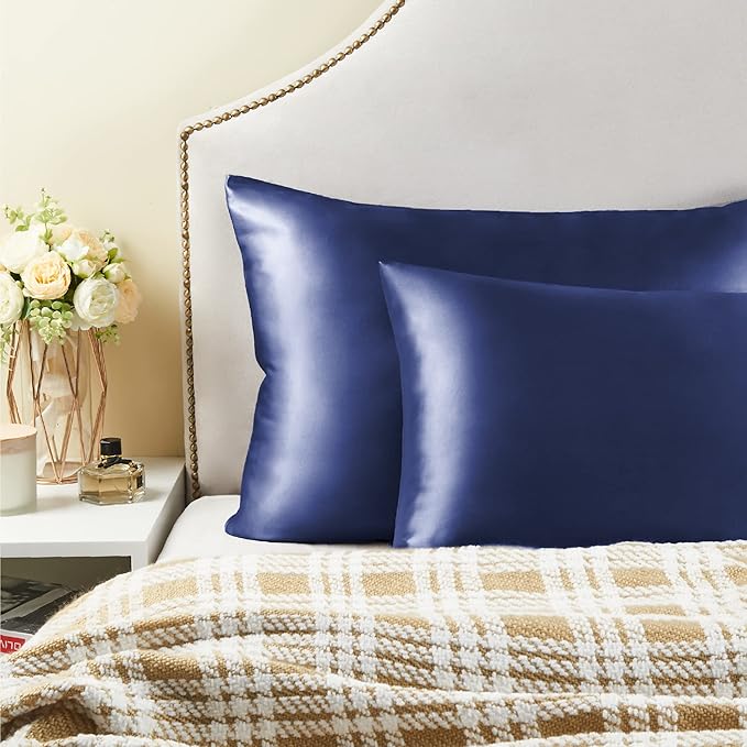 BEDELITE Satin Pillowcase for Hair and Skin, Super Soft Similar to Silk Pillow Cases 4 Pack with Envelope Closure, Cooling Pillowcases for Women Men (20"x26" Standard Size, Navy)