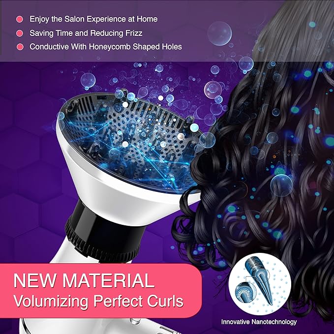Slip-On Hair Diffuser Hair Dryer Attachment to Fit Nozzles from 1¾ to 2¼ inches for Curly and Natural Wavy Hair (White)