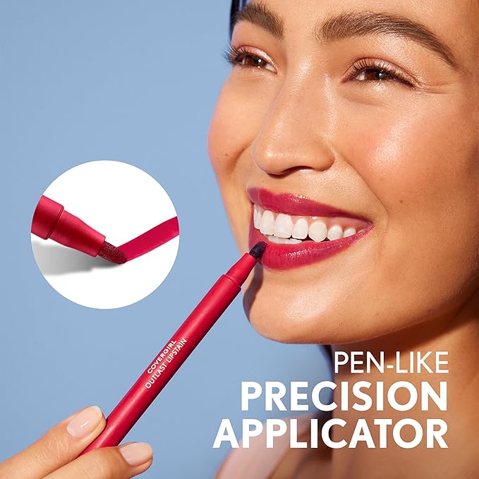 COVERGIRL Outlast, 30 Iconic Ruby, Lipstain, Smooth Application, Precise Pen-Like Tip, Transfer-Proof, Satin Stained Finish, Vegan Formula, 0.06oz