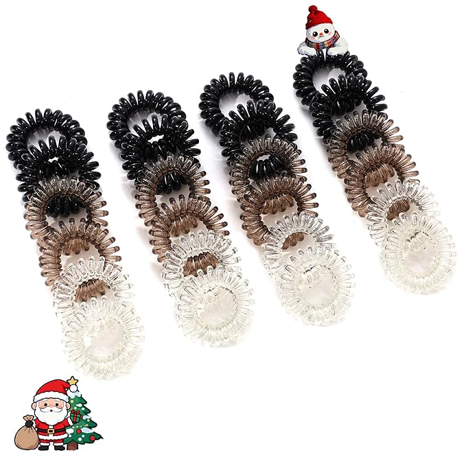 Spiral Hair Ties, 24 Pcs Hair Scrunchies for Women's Hair, Elegant Clear, Brown, Black Hair Ties No Damage Comfortable Non-Slip Elastic Hair Coils for Girls, Kids, and All Occasions