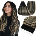 Full Shine Tape Ins Human Hair Extensions Color 1B/27/1B Black with Blonde 24 Inch Invisible Seamless Skin Weft Remy Human Hair Tape in Extensions 50g Straight Soft and Silky Hair 20PCS Add Length