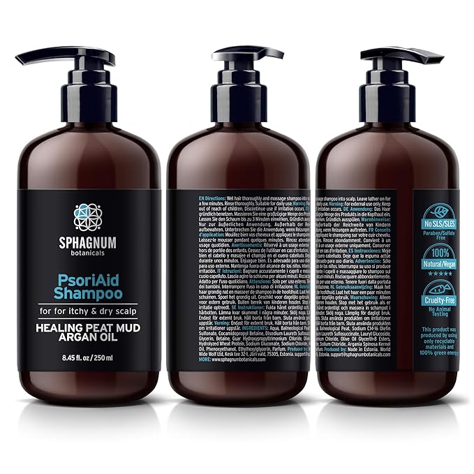 Sphagnum Botanicals Psoriasis Shampoo and Conditioner Set - Peat Mud Therapy for Red & Itchy Scalp with Tea Tree Oil, No Coal Tar. For Both Men and Women. 2 x 13.5 Oz