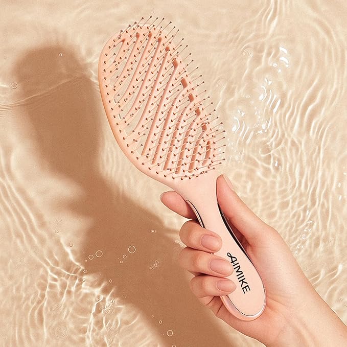 AIMIKE Rose Luxe Detangler Brush, Pain-Free Vented Detangling Brush with Ultra-Soft FlexGlide Bristles, Effortlessly Remove Knots & Reduce Hair Breakage, Wet Dry Brush for Women Thin Fine Hair