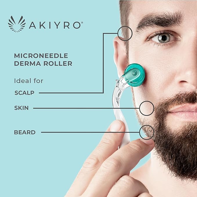 Derma Roller 0.30mm - Microneedle Roller with Storage Case - 192 Micro Needling Dermal Tool for Face, Beard, Scalp & Body - At Home Microneedling Skin Care for Women & Men (Green)
