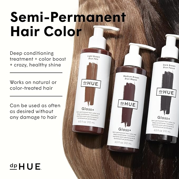 dpHUE Gloss+, Dark Brown - 6.5 oz (8-12 Applications) - Semi-Permanent Hair Color & Conditioner - Lasts Up to Eight Washes - Paraben, SLS & SLES Sulfate Free - Vegan, Leaping Bunny Certified