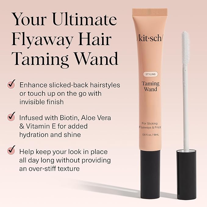 Kitsch Fly Away Stick for Hair - Taming Wand with Biotin, Aloe & Vitamin E - Clear Serum-Like Gel Hair Mascara for Baby Hairs - Lightweight & Multi-Use Hair Stick | Ideal Gifts for Women - 18mL