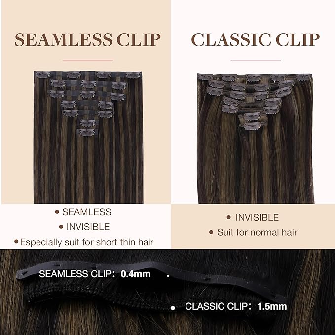 GOO GOO Clip in Hair Extensions Real Human Hair, Remy Human Hair Extensions Clip ins for Women, Natural Human Hair, 22inch 140g 7 Pcs, #2/6 Dark Brown Highlighted Chestnut Brown