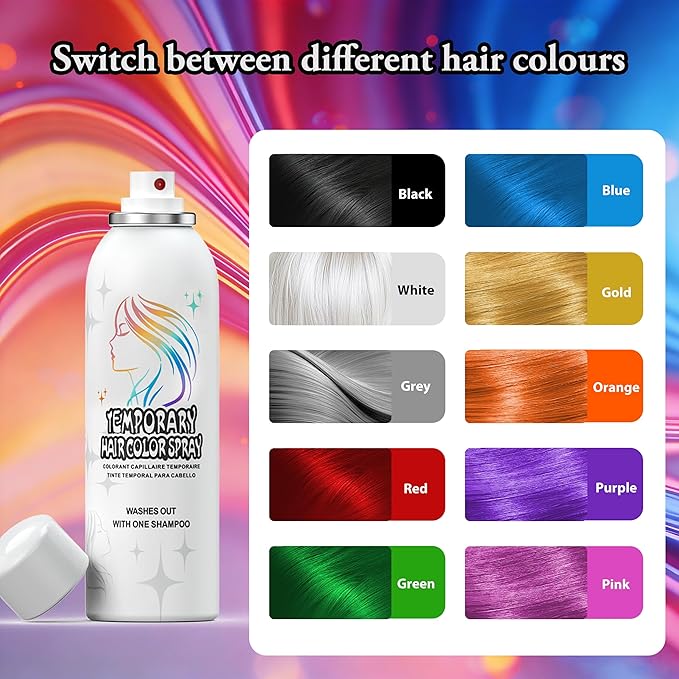 Temporary Hair Color Spray | 150ml Instant Hair Spray for Adults & Kids | Washable & Non-Sticky, Gentle Formula, Black | Halloween, Cosplay, Costume Party, Festivals