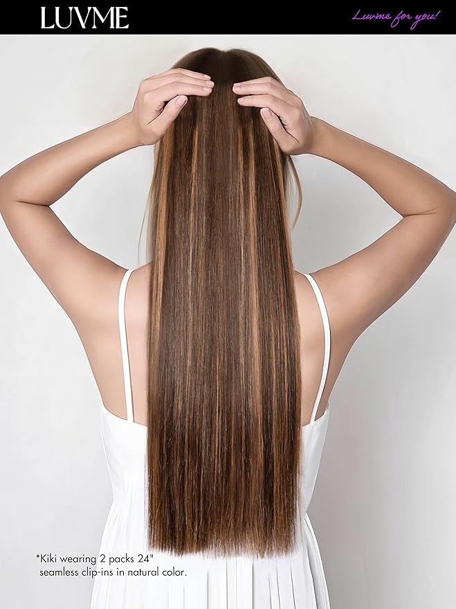 LUVME Straight Seamless 110g 7Pcs Clip in Hair Extensions Full Max with 22inch Remy Human Hair Extensions, Highlight Color 100% Real Soft
