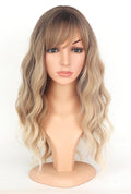 Ombre Dirty Blonde Wavy Wigs With Bangs For Women Medium Long Ash Blonde Synthetic Wigs For Daily Use （Dirty Blonde）