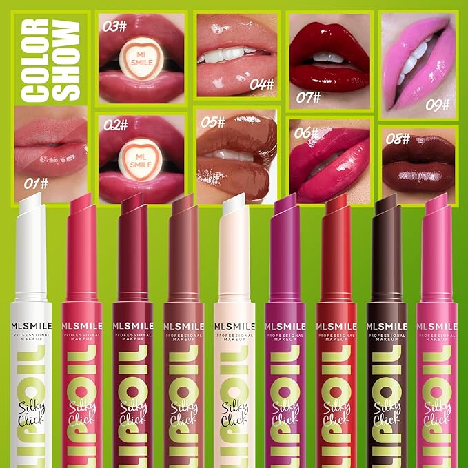 3 Colors Fat Lip Oil Click Slick, Moisturizing and Long-lasting Lip Balm, Non-stick and High Pigment Lip Glow Oil, Lightweight Lip Plumper with Coconut Oil (Set: C)