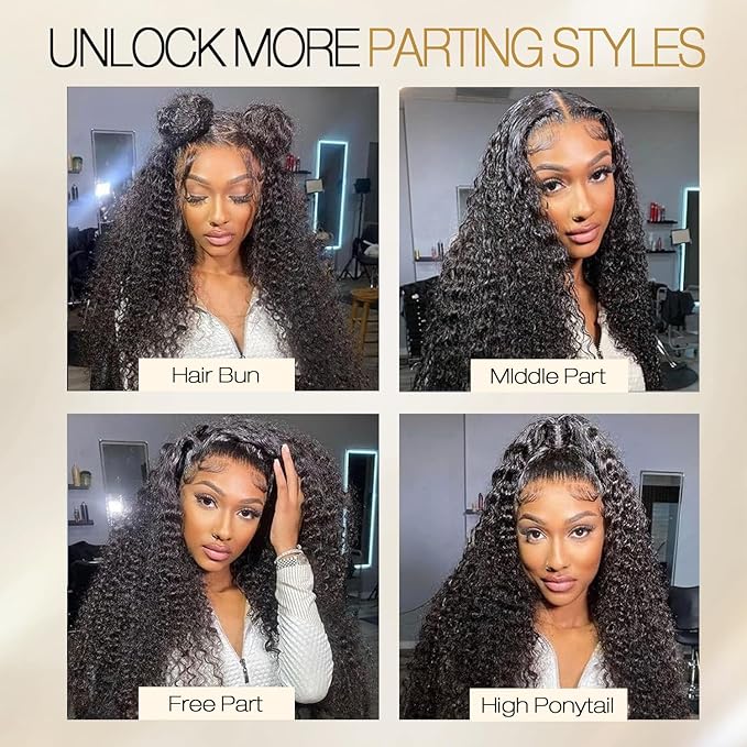 Burmese Curly Human Hair Wig with Spiral End 200% Density 360 Full HD Lace Front Wigs Human Hair Water Wave Wigs for Women 16Inch Pre Plucked with Baby Hair Tiny Knots Natural Black