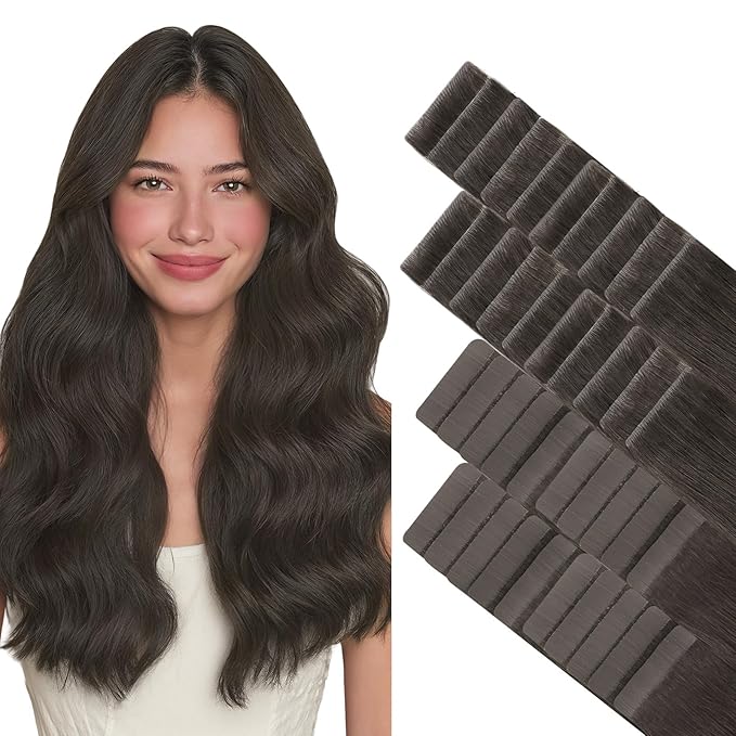 GOO GOO Invisi Edge Tape in Hair Extensions Human Hair, 1C Mocha Brown 20pcs injected with 20pcs classical tape ins, 24inch 100g, Virgin Remy Hair, Natural Look