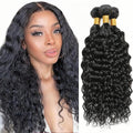 Human Hair Bundles Natural Black Water Wave Bundles 16 18 20 Inch Niegmeag Brazilian Virgin Soft and Silky Remy Hair Extensions Double Weft Hair Weave 300g