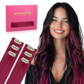 WENNALIFE Burgundy Red Clip in Hair Extensions Real Human Hair 35g 6pcs 18 Inch Colored Hair Extensions for Kids Women Colorful Hair Pieces Pop-up Style Straight Extensiones De Cabello Humano Con Clip