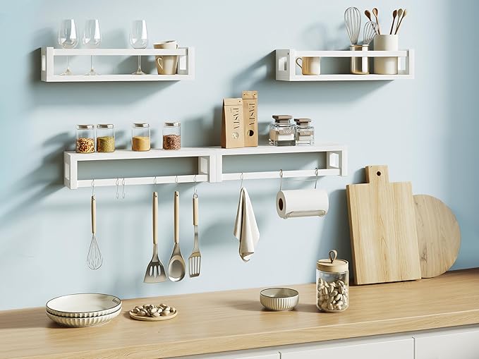 Upgraded Thick Floating Shelves - Multi-Use Wall-Mounted Bookshelves for Kids and Nursery, Ideal for Books, Toys, Spice Rack, Decor - White