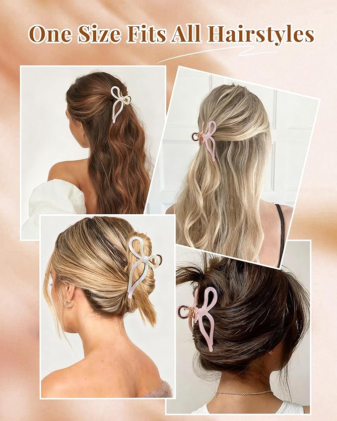 Mesovor 2 Pack Gold Metal Bow Hair Claw Clips, Nonslip 4.3" Large Hair Grip Hairclips for Thin and Thick | Acrylic Metal Strong Hold Claw Clip (Mermaid Stripes)