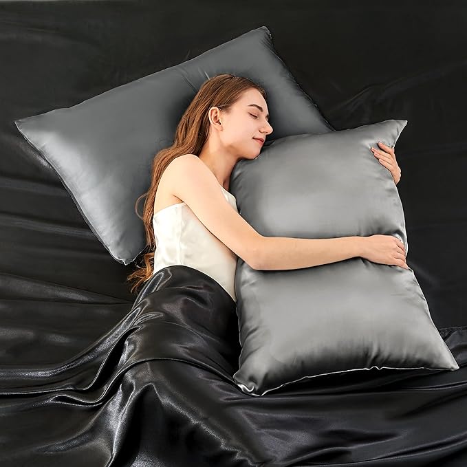 INFIIXSO Mulberry Silk Pillow Case King Size, Silk Pillowcase with Hidden Zipper 20"x36", Extraordinary Smooth and Soft Pillow Cases for Hair and Skin(Dark Grey, 1 Pack)