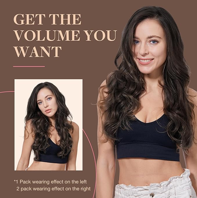GOO GOO Clip in Hair Extensions Real Human Hair, Remy Human Hair Extensions Clip ins for Women, Natural Human Hair, 26inch 180g 7Pcs, #2 Dark Brown