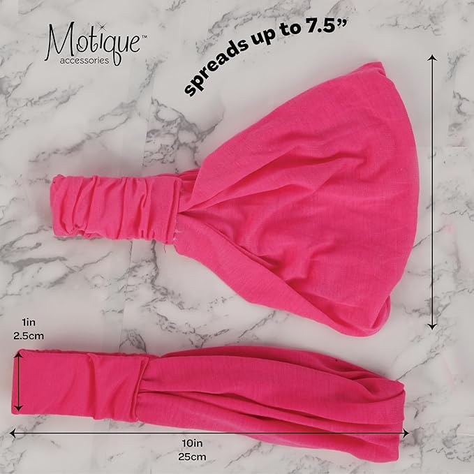 Motique Accessories Hot Pink Wide Cotton Head Band Solid Boho Yoga Style Soft Hairband for Women