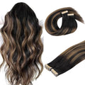 DOORES Real Human Hair Extensions, Balayage Natural Black to Chestnut Brown 120g 40pcs 26 Inch, Remy Tape in Skin Weft Natural Hair Extensions Straight