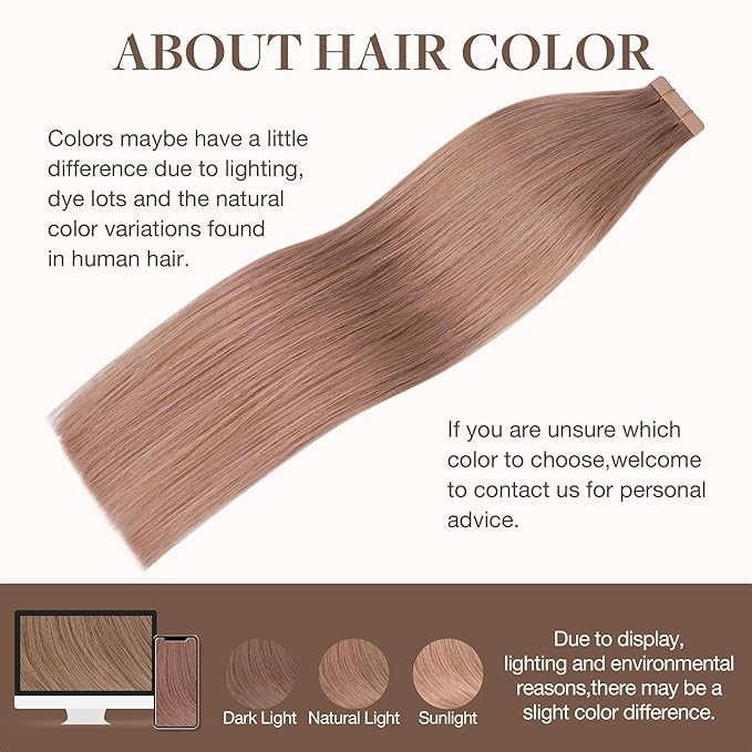GOO GOO Tape in Hair Extensions Human Hair, 15 Velvet Mocha, 16inch 50g 20pcs, Skin Weft Seamless Invisible, Silky Straight with Thick Ends, Remy Human Hair