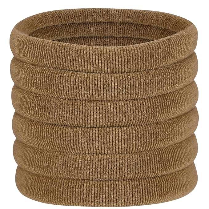 60 Pcs 2 Inch Light Brown No Damage Hair Ties for Women Thick Hair, Large Soft Seamless Nylon Fabric Elastic Hair Ties Ponytail Hair Holders Hair Elastics Hair Band for Women