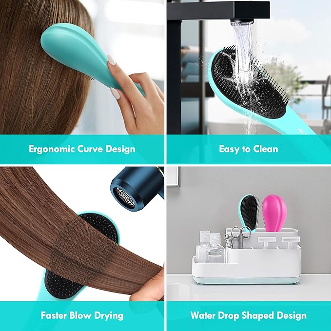 Detangling Hair Brush Set - 2 Pack Detangler Hairbrush with Ultra Soft Bristle for Effortless Tangle Removal - For Dry Wet Damaged Curly Hair for Men Women Girls Boys Kids - Purple & Pink