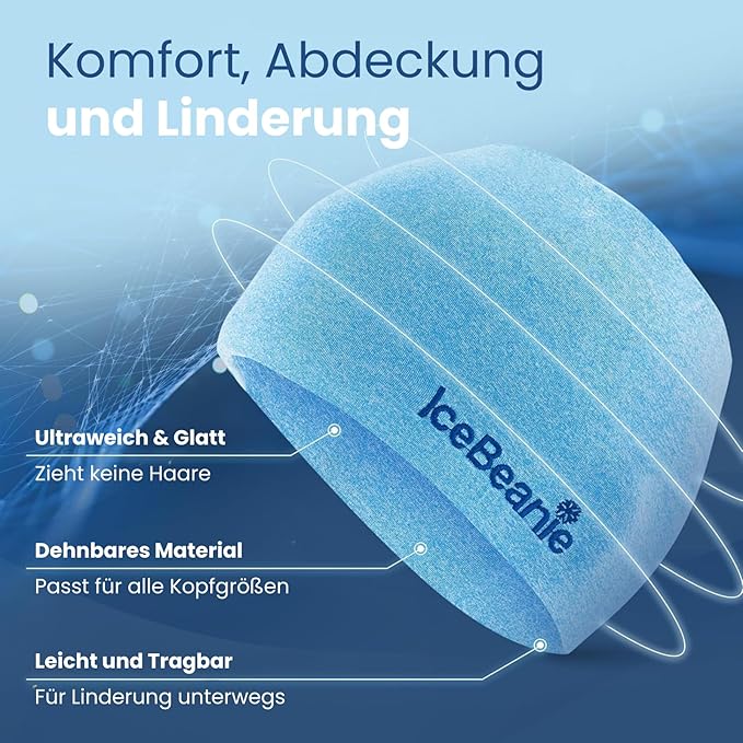 IceBeanie Migraine Relief Cap, As Seen on Shark Tank, Soft & Stretchy Gel Tension Headache Relief Cap, Extended Cooling Hangover Ice Hat, Odorless Head Wrap Ice Pack Wrap, Headache Migraine Mask