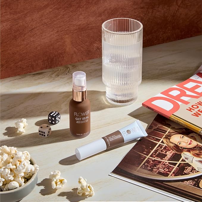 FLOWER BEAUTY By Drew Barrymore Get Real Serum Concealer - Brightens Skin + Blurs Blemishes - Hydrating Serum- Almond