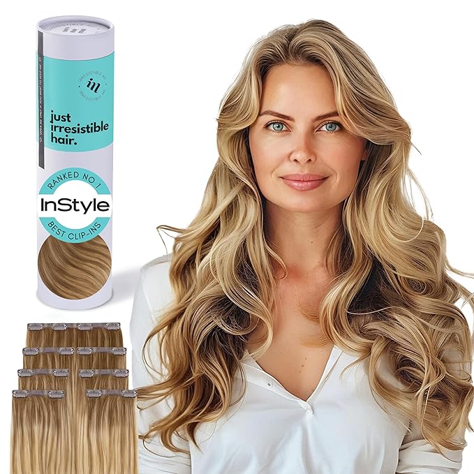 Irresistible Me Real Human Hair Extensions Clip Ins – 100% Human Hair Clip In Extensions for Length & Volume – Invisible Extension – Heat Resistant & Dyeable – Teddy Blonde Balayage, 14 Inches