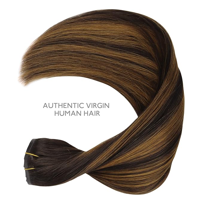 WENNALIFE Seamless Clip In Hair Extensions Human Hair, 24 Inch 160g 7pcs Balayage Dark Brown to Chestnut Brown Hair Extensions Clip in Human Hair Invisible PU Skin Weft Natural Remy Human Hair Extensi