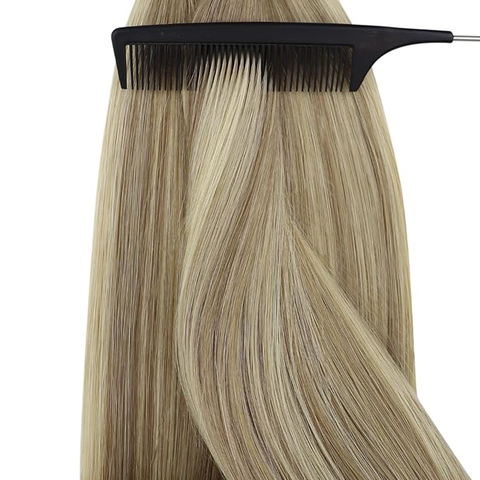 YoungSee Nano Hair Extensions Human Hair Ombre Nano Ring Hair Extensions Light Brown with Platinum Blonde Nano-Bead Hair Extension Human Hair Balayage Brown 14inch 50g 50s for Wedding