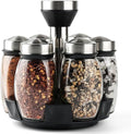 Mlici 6PC Spinning Glass Spice Jars - 360° Rotating Spice Rack Organizer with Jars, Stainless Steel Revolving Seasoning Holder Jars for Countertop Cabinet Kitchen Spices Cruets