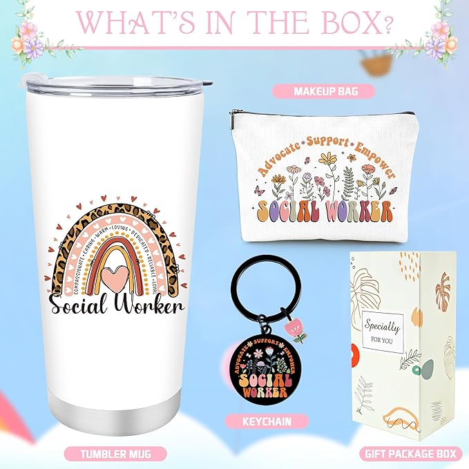 Keluna Social Worker Gifts for Women - Thank You Appreciation Gifts for Social Worker, Keychain Makeup Bag Tumber Mug Set